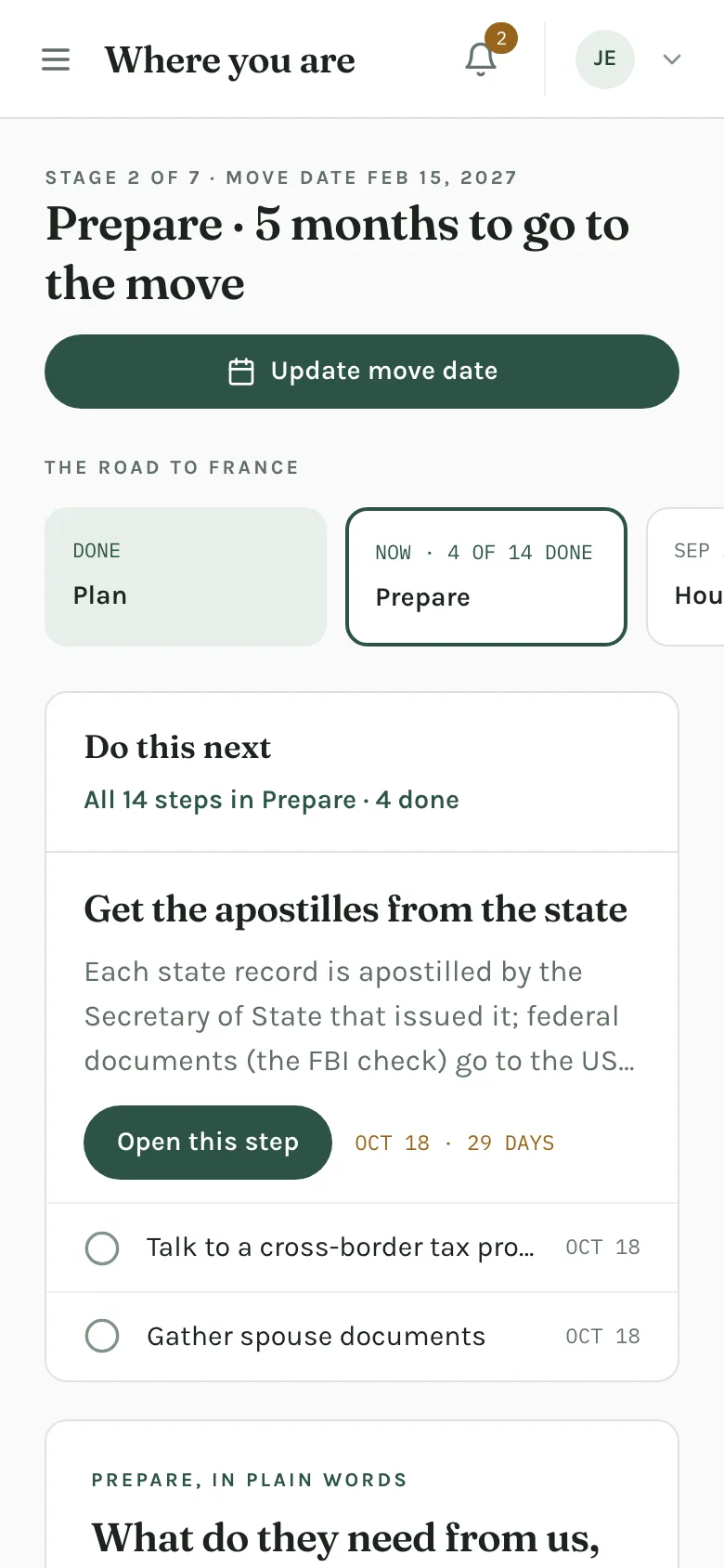 The portal home on a phone: the stage, the road to France and the next step.